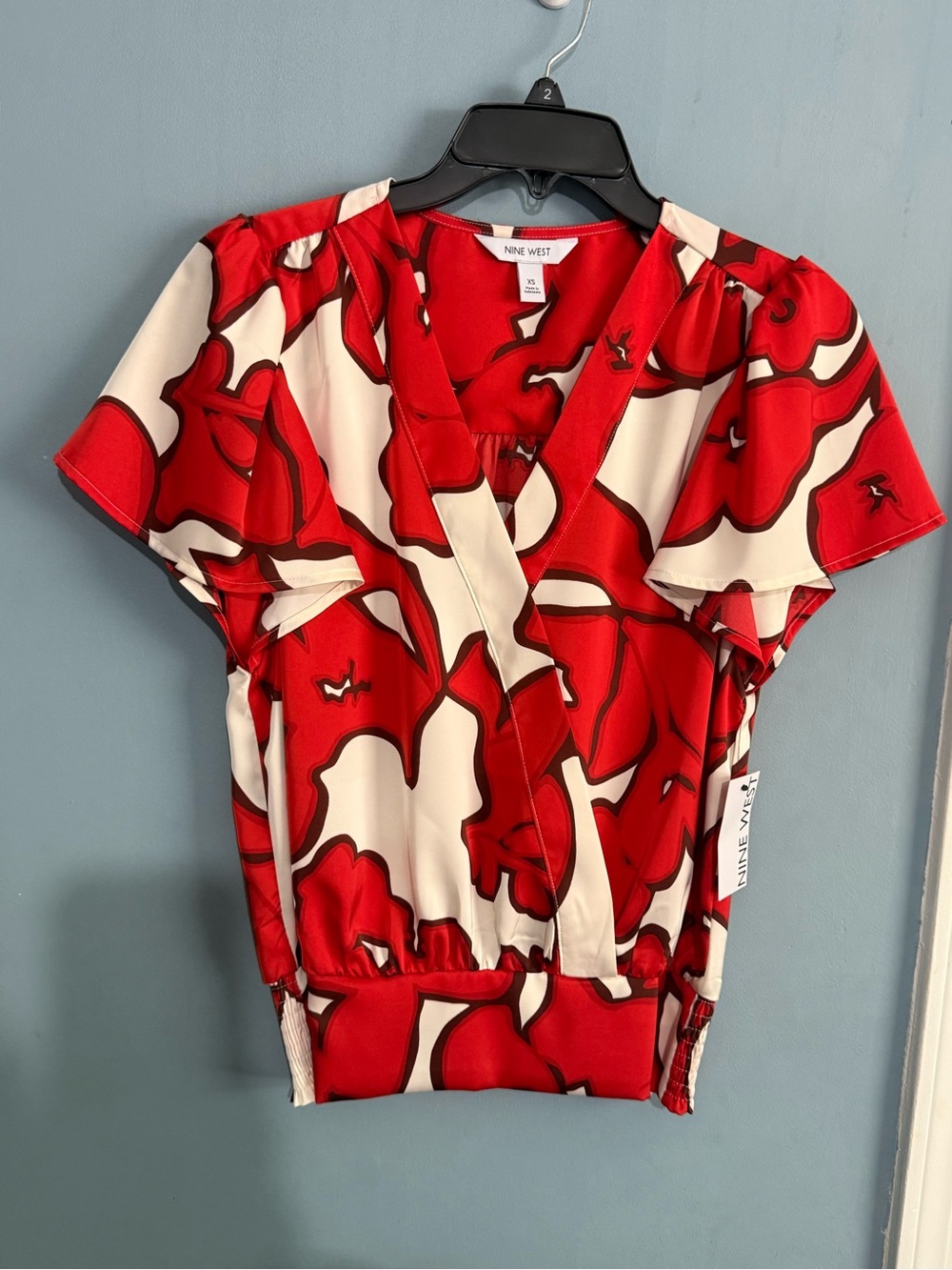 Nine West Red and Cream Abstract Print Blouse